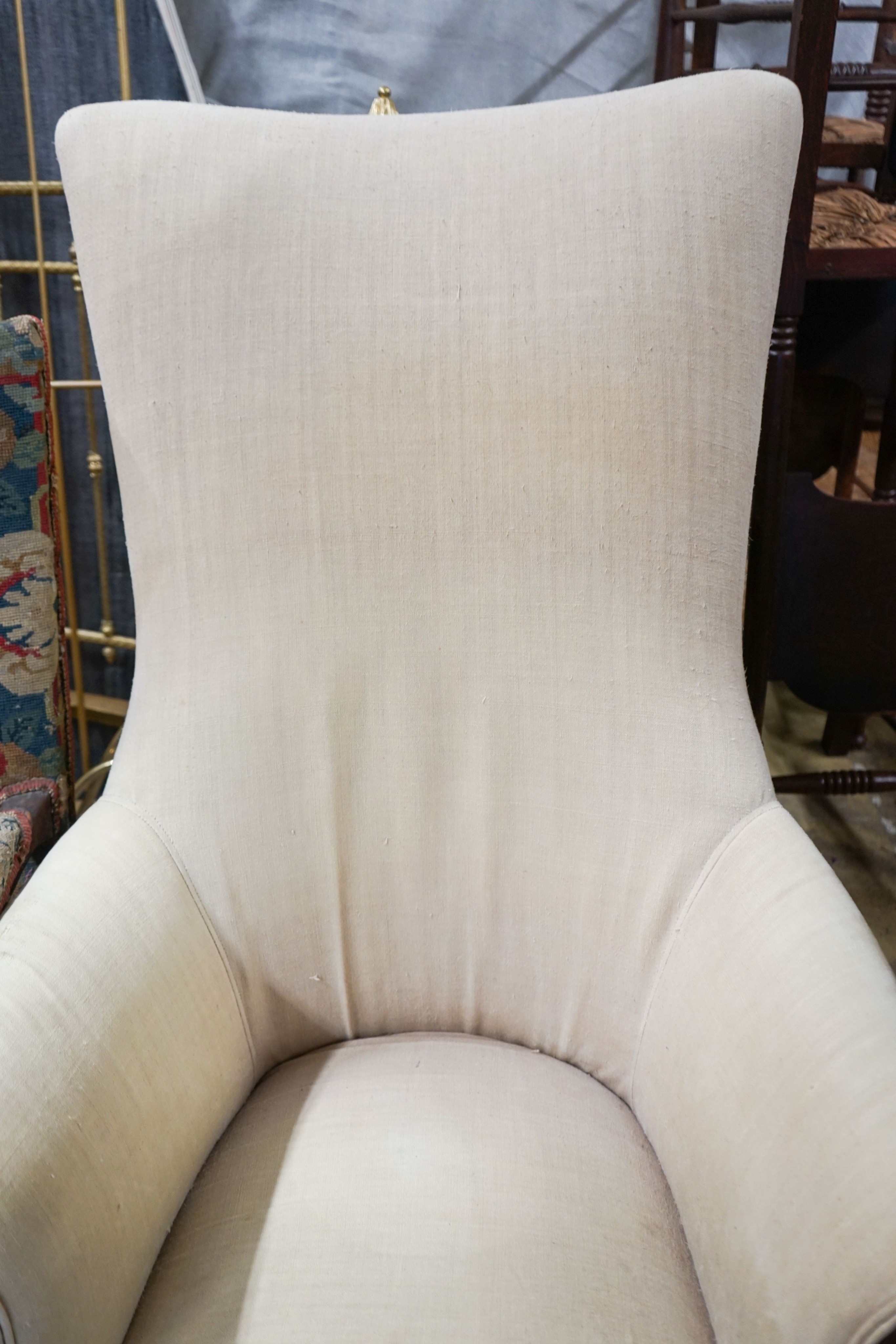 A William IV mahogany upholstered armchair, width 70cm, depth 70cm, height 122cm